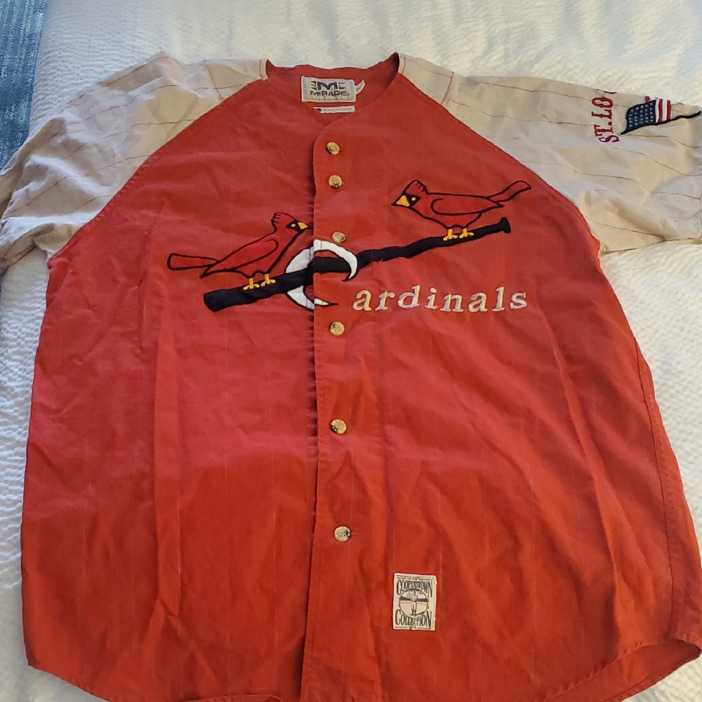 Cooperstown Collection Cardinals Red and Tan Baseball Jersey